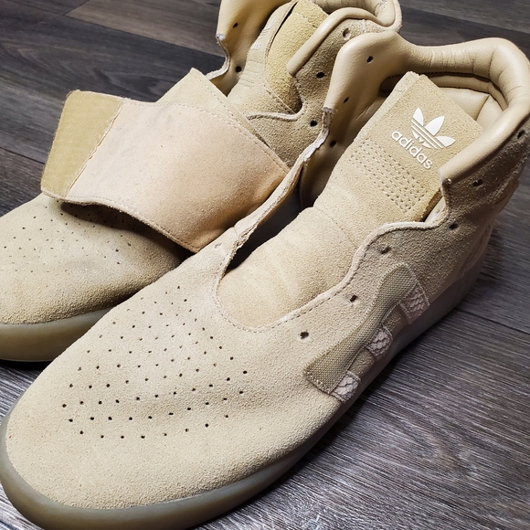 ADIDAS Tubular Invader Suede Strap Khaki High Top Sneakers - Picture 4 of 12